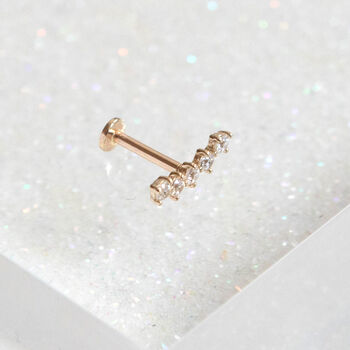 14 Carat Gold Solitaire Bar, Threaded Labret Piercing, 4 of 5