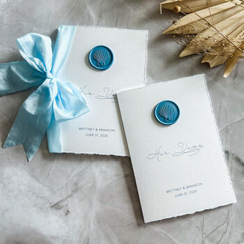 Beach Shell Wedding Vow Books With Wax Seal, 7 of 10