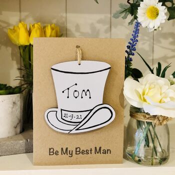 Personalised 'Be My Best Man' Card Top Hat Wedding Gift, 3 of 5