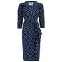 Mabel Long Sleeve Dress In Navy Polka 1940s Style, thumbnail 2 of 2