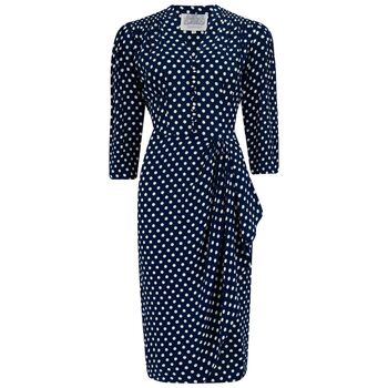 Mabel Long Sleeve Dress In Navy Polka 1940s Style, 2 of 2