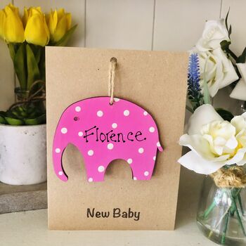 Personalised New Baby Elephant Wooden Keepsake Card, 7 of 7