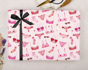 Valentine Wrapping Paper With Bra Underwear Pattern, Three Sheet Pack, 3 of 3
