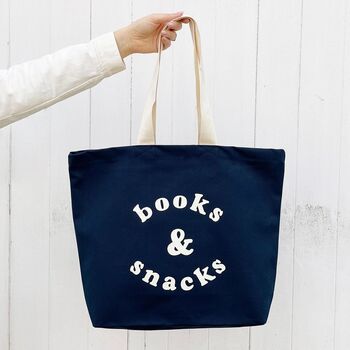 ‘Books And Snacks’ Canvas Tote Bag, 4 of 10