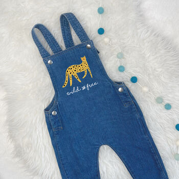 Wild And Free Leopard Baby/Kids Denim Dungarees, 2 of 2