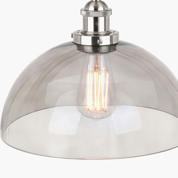 Silver Metal And Grey Glass Dome Pendant Ceiling Light, 6 of 8