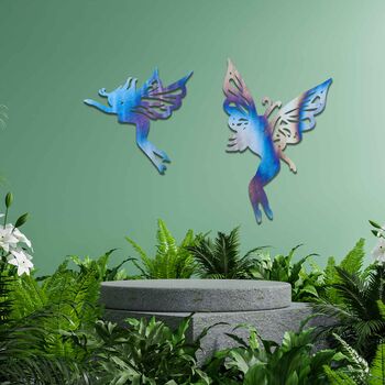Set Of Two Metal Fairies Fairy Wall Art Decor, 3 of 10