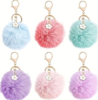 Faux Fur Fluffy Heart/ Pom Pom Keyring’s , Six Colours, Three Designs, 5 of 8