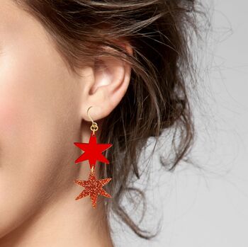 Star Dangle Earrings In Copper Glitter Acrylic, 2 of 4