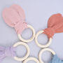 Personalised Teether Ring With Muslin Bunny Ears, thumbnail 2 of 6