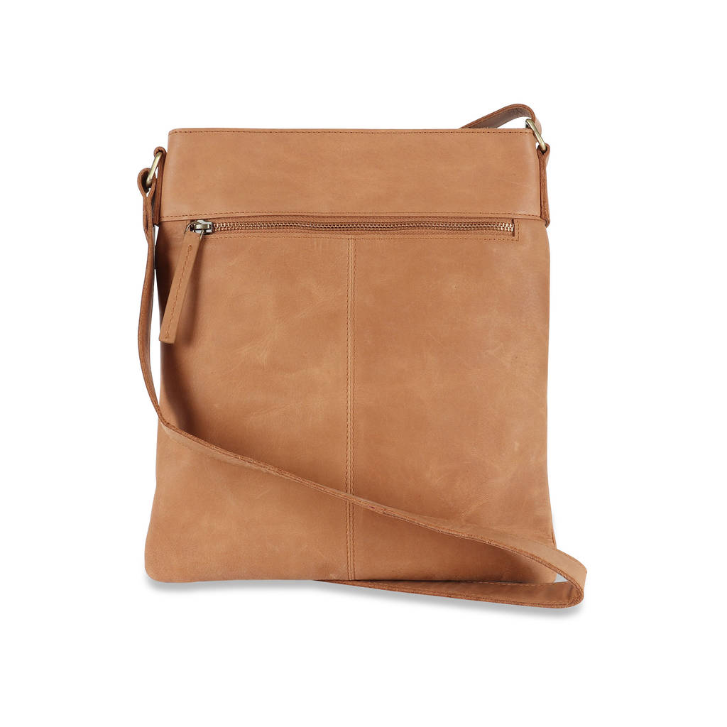 Small Leather Cross Body Messenger Bag, Camel By The Leather Store