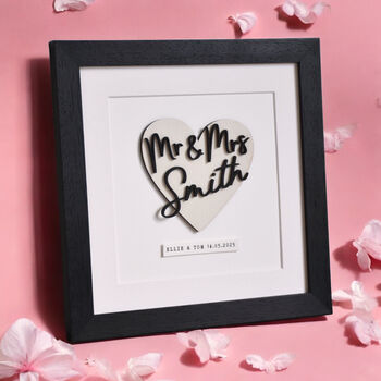 Mr And Mrs Wooden Heart Personalised Wedding Print, 3 of 4
