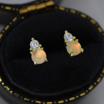 Opal With Cz Stud Earrings In Sterling Silver, 6 of 11