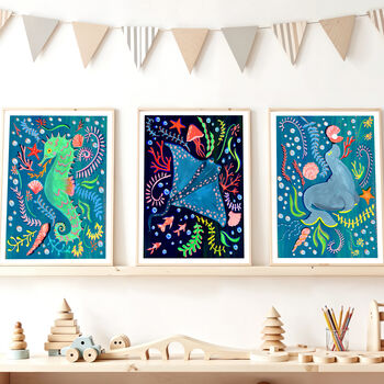 Stingray Sea Animal Colourful Nursery Print, 10 of 11
