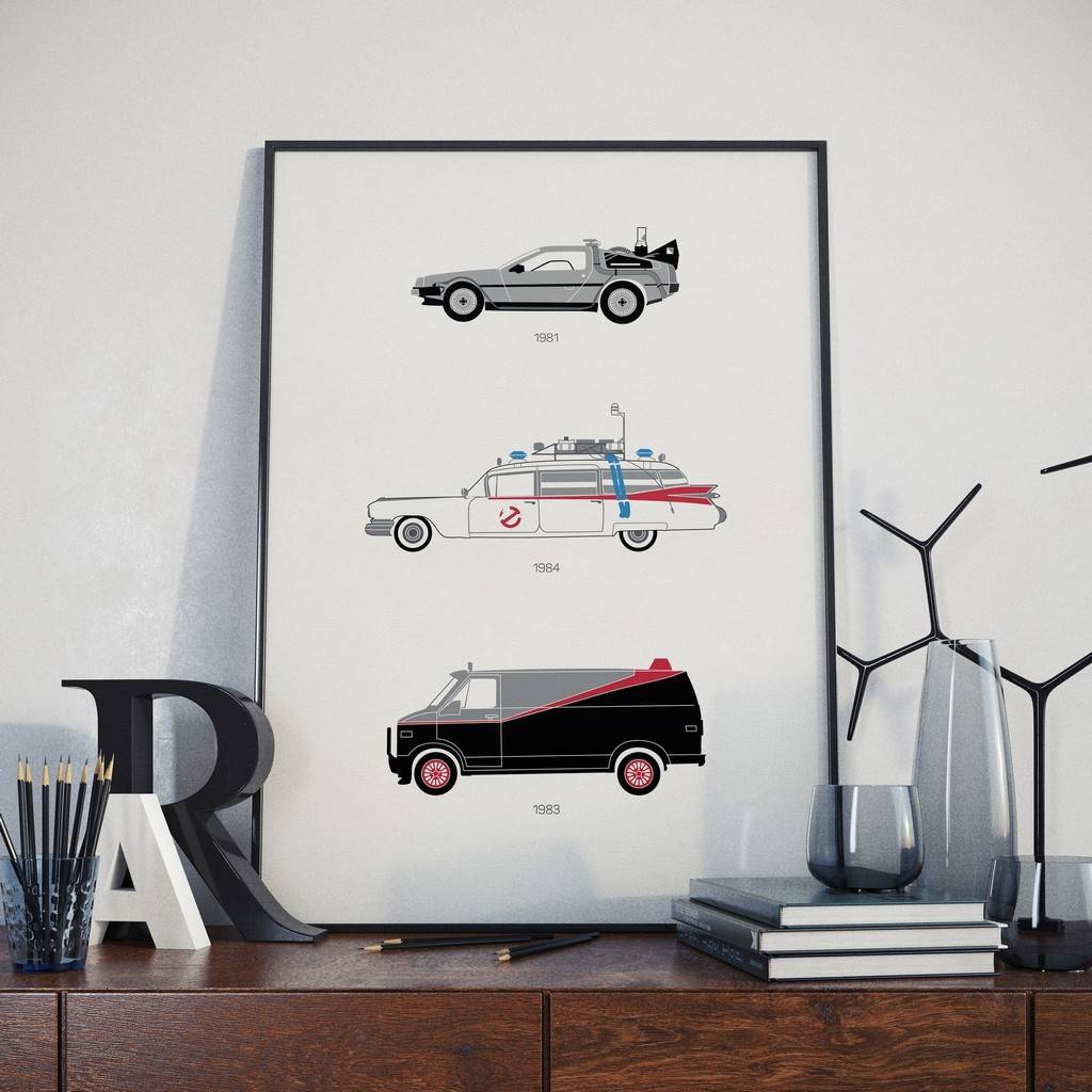 Iconic 80's Movie Car Collection Print, 1 of 2