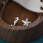 Sterling Silver Seahorse And Starfish Stud Earrings, thumbnail 3 of 9