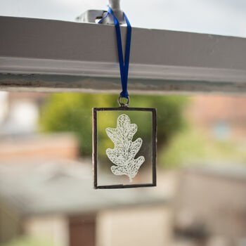 Oak Leaf Hand Engraved Glass Hanging Decoration, 4 of 7