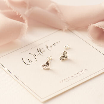 Textured Sterling Silver Love Heart Stud Earrings, 3 of 12