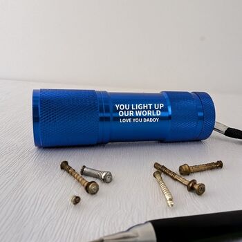 Personalised You Light Up My/Our World Torch Black, Blue, Green, Silver, Red, 2 of 6