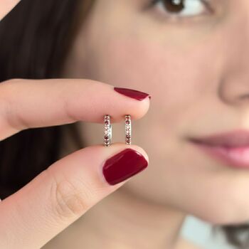 Garnet January Birthstone Small Silver Huggie Hoops, 4 of 5