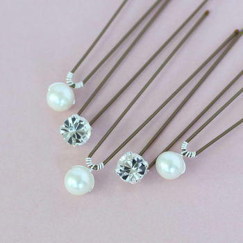 Set Of Five Pearl And Diamante Wedding Hairpins, 5 of 7