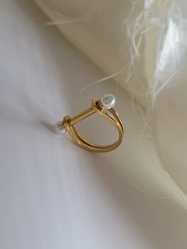 Pearl Detail Vertical Bar Rectangular Ring In 18 K Gold, 5 of 9
