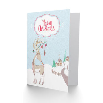 Robin Snow Scene Reindeer Christmas Card, 2 of 4