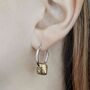 Organic Square Charm Gold Plated Silver Huggie Hoop Earrings, thumbnail 2 of 6