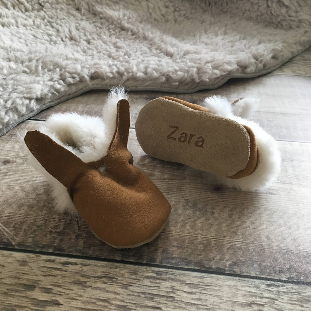 Personalised First Easter Bunny Sheepskin Baby Booties, 1 of 6