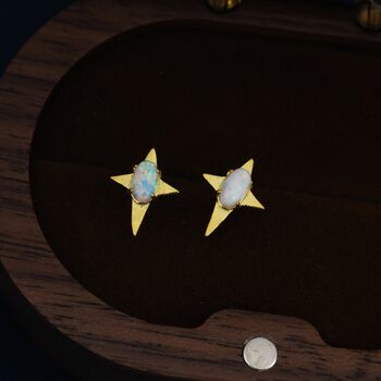 Opal Four Point Star Stud Earrings In Sterling Silver, 4 of 11