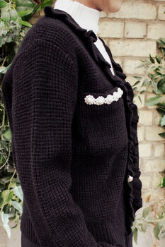 Black Frill Pocket And Pearl Cardigan, 2 of 5