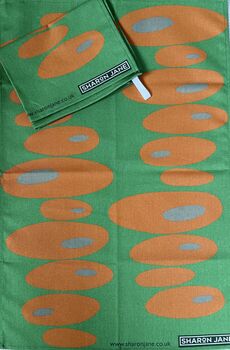 Pebbles Tea Towel Bright Green / Orange, 3 of 3