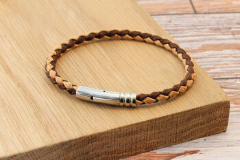 Mens Braided Cork Bracelet Hidden Message Stainless Steel Clasp, 2 of 8