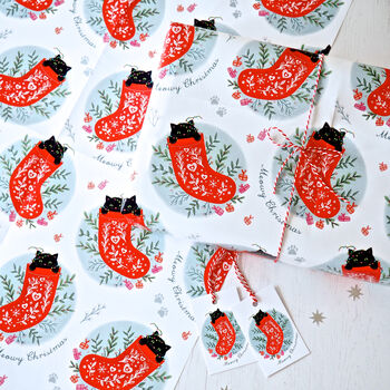 Meowy Christmas Cat Wrapping Paper Set, 5 of 5