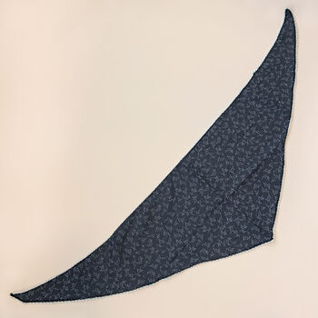 Navy Blue And White Flower Print Triangle Scarf, 4 of 4