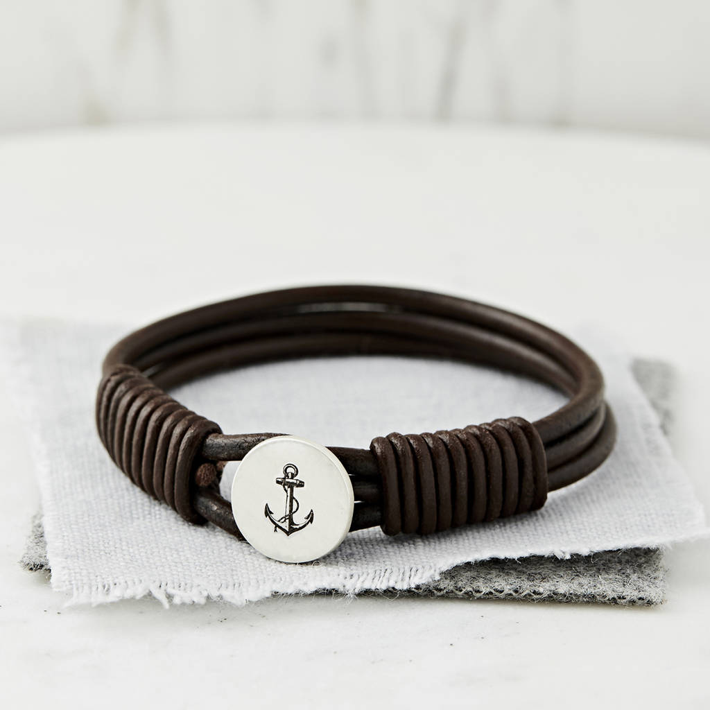 Personalised Silver And Leather Anchor Bracelet, 1 of 8