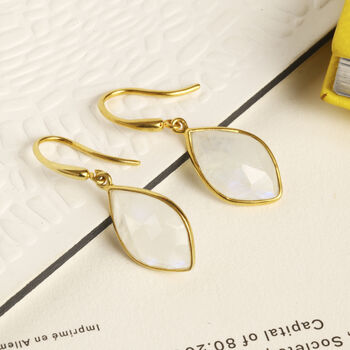 Almond Moonstone 18ct Gold Vermeil Hook Earrings, 2 of 5