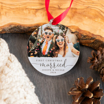 First Christmas Married Custom Photo Bauble, 3 of 6