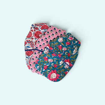 Hot Water Bottle Cover | Teal And Pink Cotton Block Print, 2 of 4