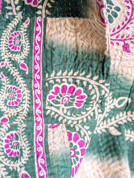 Mini Kantha Quilt Vintage Sari Throw Blankets, Handmade, 7 of 12