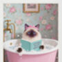 Your Own 'Cat In The Bath Reading' Wall Art Print | Customise The Cat And The Book Title, thumbnail 4 of 6