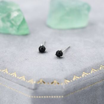Natural Black Onyx Stud Earrings In Sterling Silver, 8 of 12
