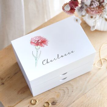 Personalised Birth Flower Jewellery Box With Drawers, 3 of 8