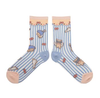 Summer Cute Pink And Blue Sheer Mid Calf Socks, 3 of 6