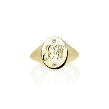 Initials And Diamonds Signet Ring Gold/Silver, 3 of 8