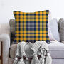 Yellow And Navy Blue Plaid Pattern Cushion Cover, thumbnail 1 of 4
