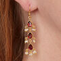 Garnet Seed Pearl Gold Plated Silver Long Drop Earrings, thumbnail 5 of 12