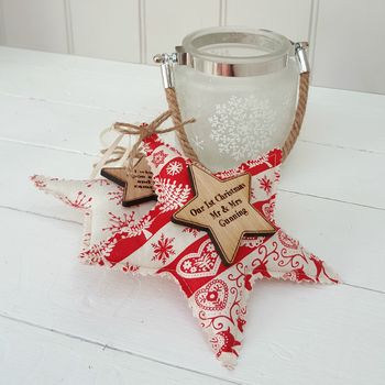 'Family Christmas Message' Oak Fabric Star Decoration, 8 of 8