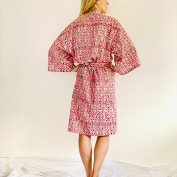 Wrap Kimono In Camelia Block Print, 5 of 7