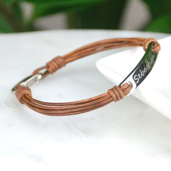Personalised Men's Leather Cord And Bar Bracelet, 5 of 9